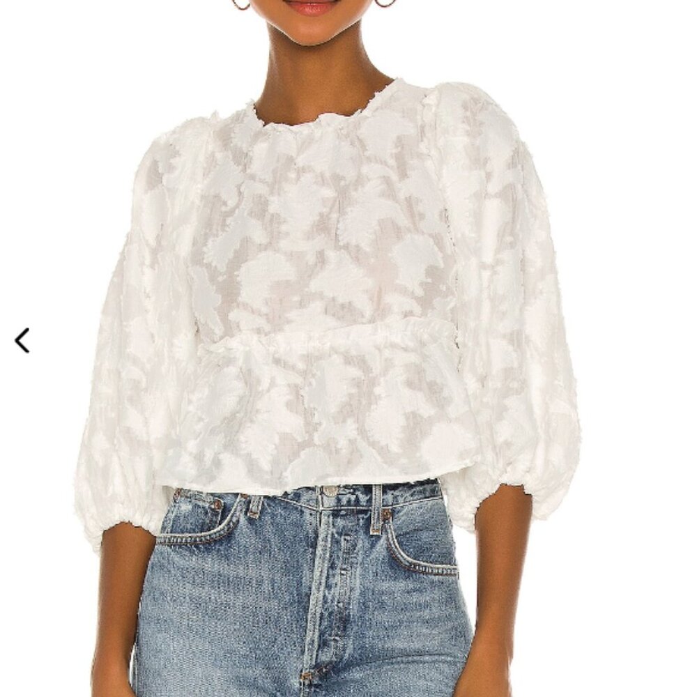 Free People Callie Top White Textured puff sleeve tie back XS